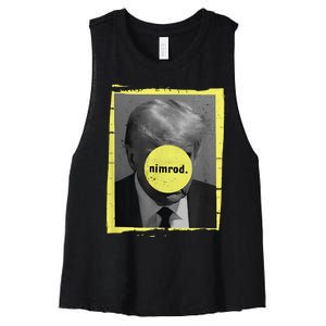 Trump Mug Shot Never Surrender Green Nimrod Trump Day Women's Racerback Cropped Tank