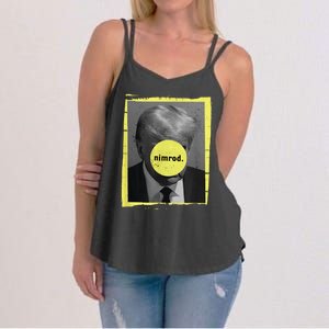 Trump Mug Shot Never Surrender Green Nimrod Trump Day Women's Strappy Tank