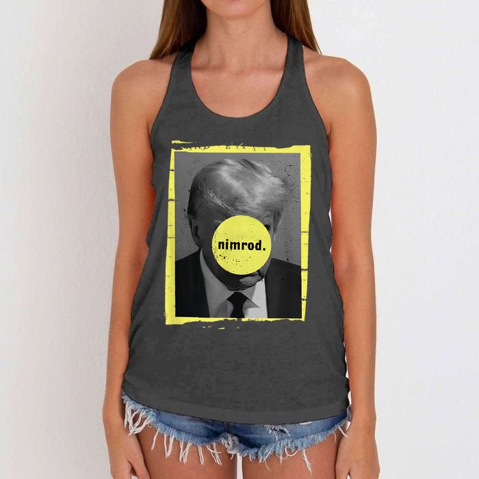 Trump Mug Shot Never Surrender Green Nimrod Trump Day Women's Knotted Racerback Tank