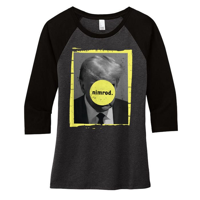 Trump Mug Shot Never Surrender Green Nimrod Trump Day Women's Tri-Blend 3/4-Sleeve Raglan Shirt