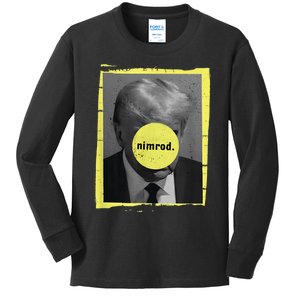 Trump Mug Shot Never Surrender Green Nimrod Trump Day Kids Long Sleeve Shirt