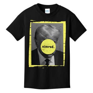 Trump Mug Shot Never Surrender Green Nimrod Trump Day Kids T-Shirt