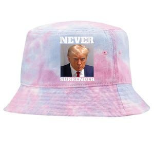 Trump Mug Shot Donald Trump Mug Shot Never Surrender Tie-Dyed Bucket Hat