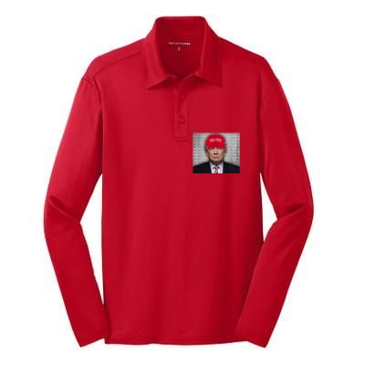 Trump Mugshot MAGA Silk Touch Performance Long Sleeve Polo