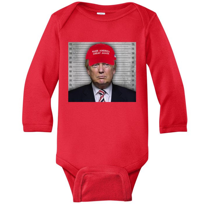 Trump Mugshot MAGA Baby Long Sleeve Bodysuit