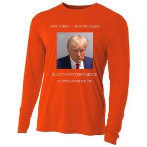 Trump Mug Shot 2024 Election Interference Never Surrender Gift Cooling Performance Long Sleeve Crew