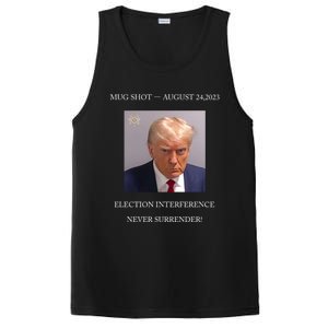 Trump Mug Shot 2024 Election Interference Never Surrender Gift PosiCharge Competitor Tank