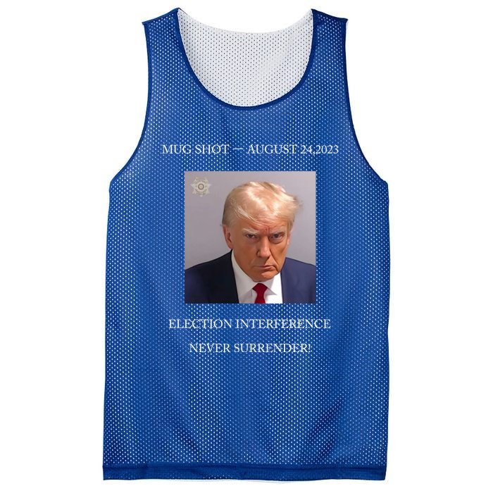 Trump Mug Shot 2024 Election Interference Never Surrender Gift Mesh Reversible Basketball Jersey Tank