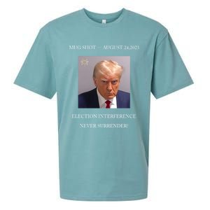 Trump Mug Shot 2024 Election Interference Never Surrender Gift Sueded Cloud Jersey T-Shirt