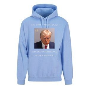 Trump Mug Shot 2024 Election Interference Never Surrender Gift Unisex Surf Hoodie