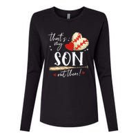 ThatS My Son Out There Baseball Mama Mom Mothers Day Womens Cotton Relaxed Long Sleeve T-Shirt