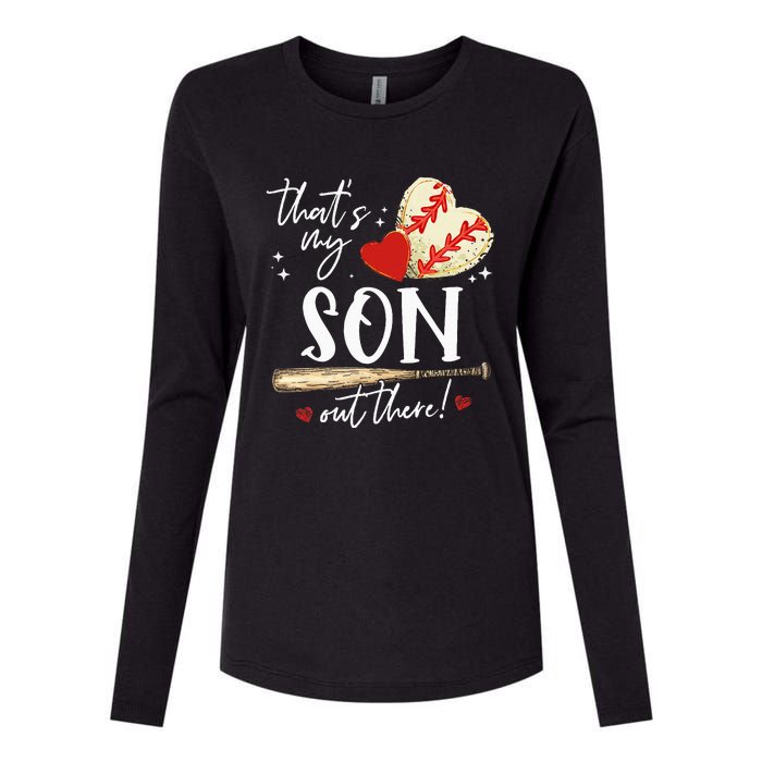 ThatS My Son Out There Baseball Mama Mom Mothers Day Womens Cotton Relaxed Long Sleeve T-Shirt