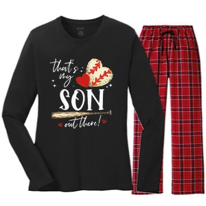 ThatS My Son Out There Baseball Mama Mom Mothers Day Women's Long Sleeve Flannel Pajama Set 