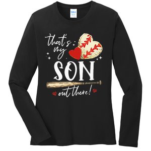 ThatS My Son Out There Baseball Mama Mom Mothers Day Ladies Long Sleeve Shirt