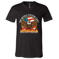 The Metric System CanT Measure Freedom Eagle Usa Flag Meme V-Neck T-Shirt