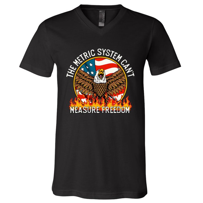 The Metric System CanT Measure Freedom Eagle Usa Flag Meme V-Neck T-Shirt