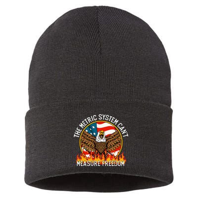 The Metric System CanT Measure Freedom Eagle Usa Flag Meme Sustainable Knit Beanie