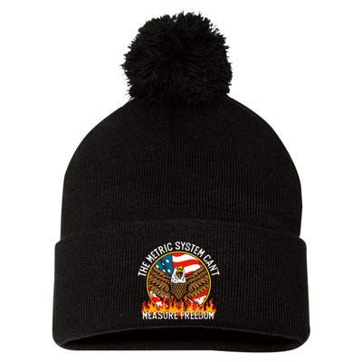The Metric System CanT Measure Freedom Eagle Usa Flag Meme Pom Pom 12in Knit Beanie