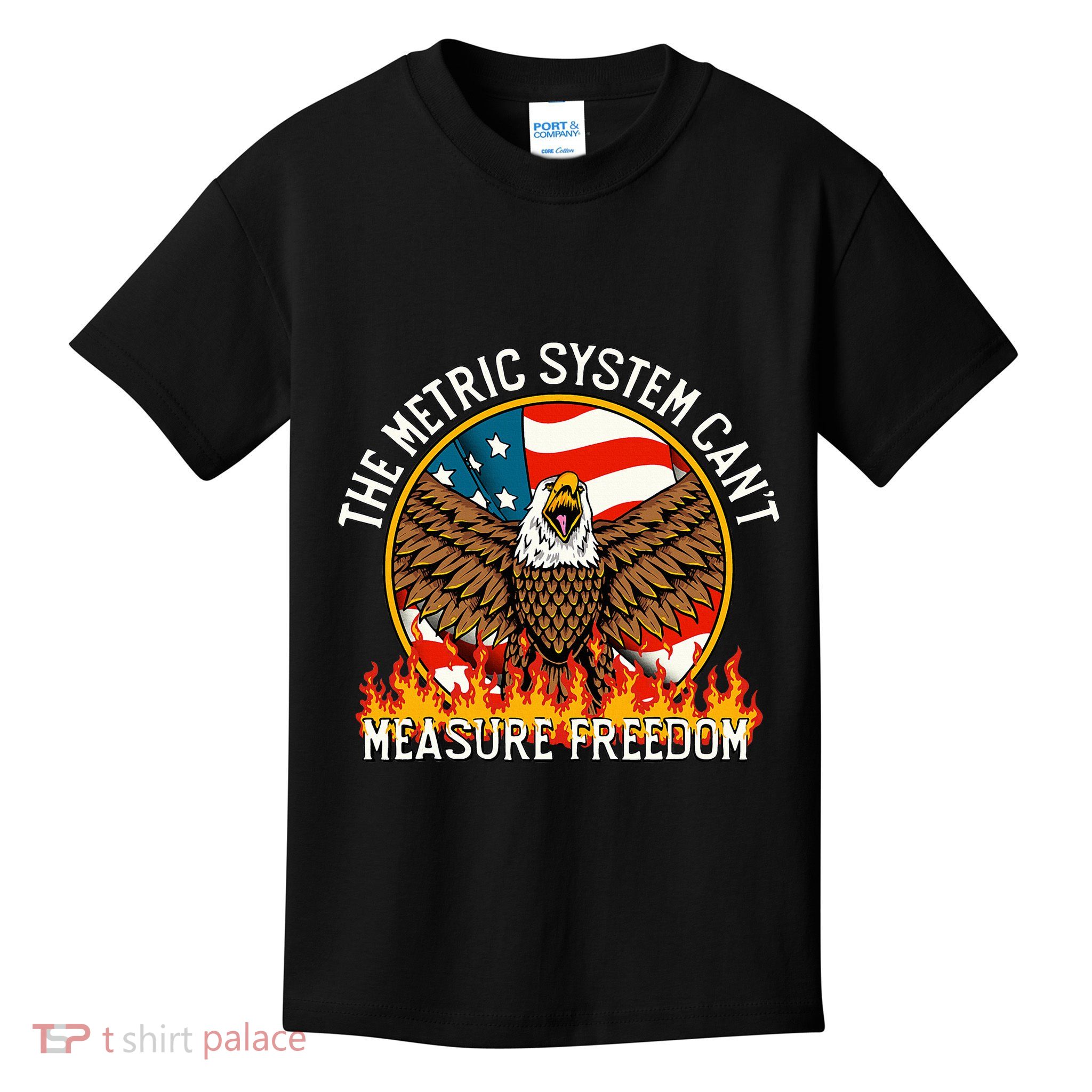 The Metric System CanT Measure Freedom Eagle Usa Flag Meme Kids T-Shirt