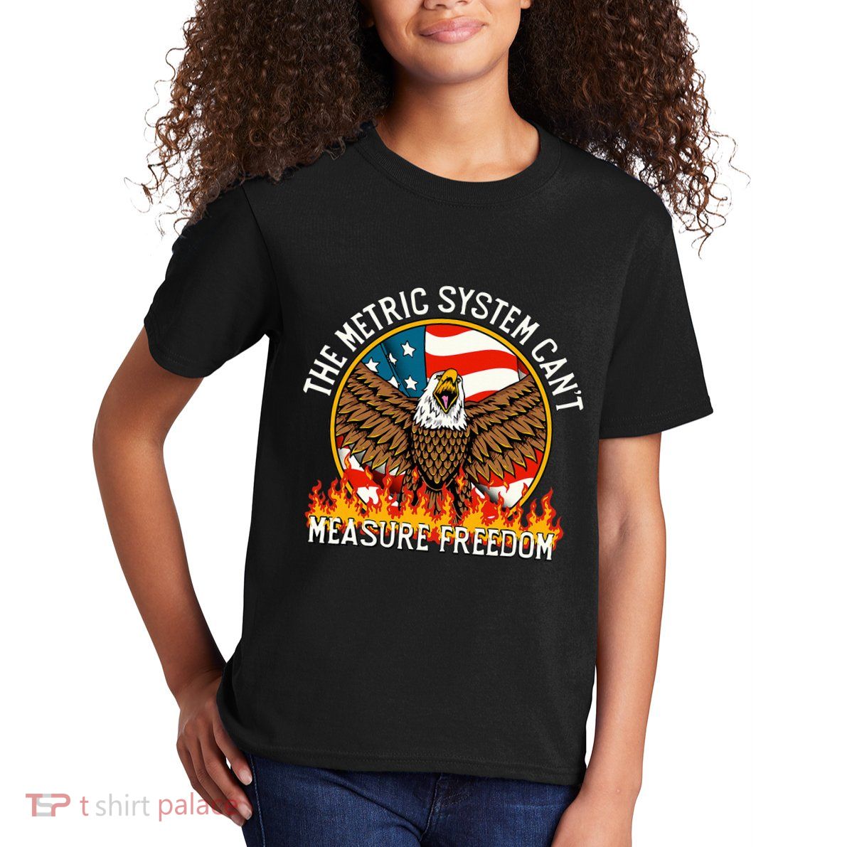 The Metric System CanT Measure Freedom Eagle Usa Flag Meme Kids T-Shirt