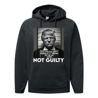 Trump Mug Shot, Trump Not Guilty Pro Trump Supporter Performance Fleece Hoodie