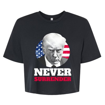 Trump Mug Shot Never Surrender Bella+Canvas Jersey Crop Tee