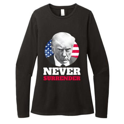 Trump Mug Shot Never Surrender Womens CVC Long Sleeve Shirt