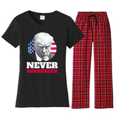 Trump Mug Shot Never Surrender Women's Flannel Pajama Set