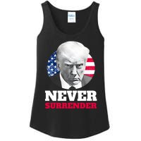 Trump Mug Shot Never Surrender Ladies Essential Tank