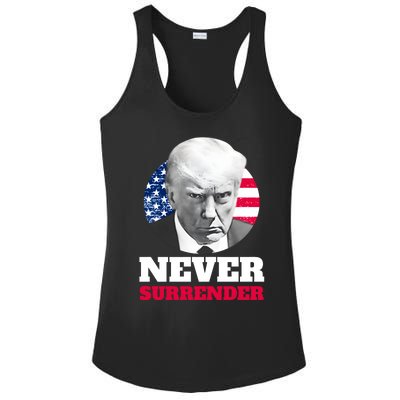 Trump Mug Shot Never Surrender Ladies PosiCharge Competitor Racerback Tank