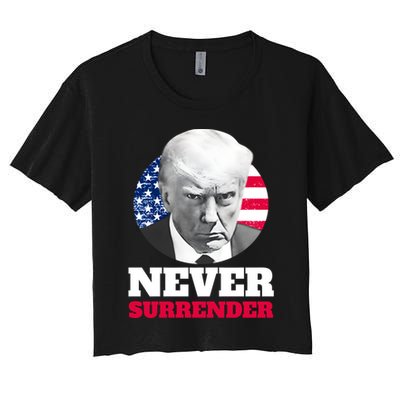 Trump Mug Shot Never Surrender Women's Crop Top Tee