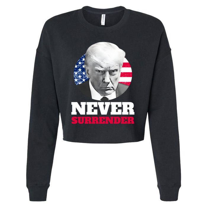 Trump Mug Shot Never Surrender Cropped Pullover Crew