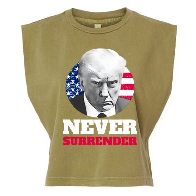 Trump Mug Shot Never Surrender Garment-Dyed Women's Muscle Tee