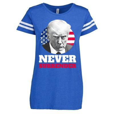 Trump Mug Shot Never Surrender Enza Ladies Jersey Football T-Shirt