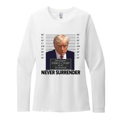 Trump Mug Shot Donald Trump Mug Shot Never Surrender Womens CVC Long Sleeve Shirt