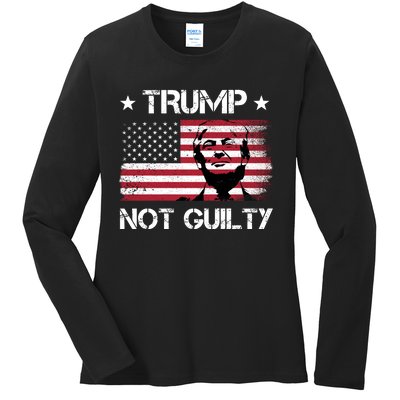 Trump Mug Shot, Trump Not Guilty Pro Trump Supporter Ladies Long Sleeve Shirt