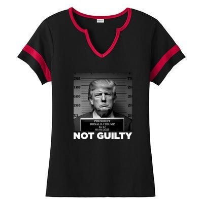 Trump Mug Shot, Trump Not Guilty Pro Trump Supporter Ladies Halftime Notch Neck Tee