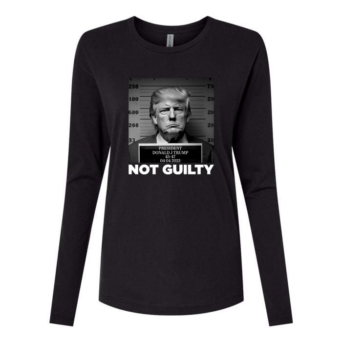 Trump Mug Shot, Trump Not Guilty Pro Trump Supporter Womens Cotton Relaxed Long Sleeve T-Shirt