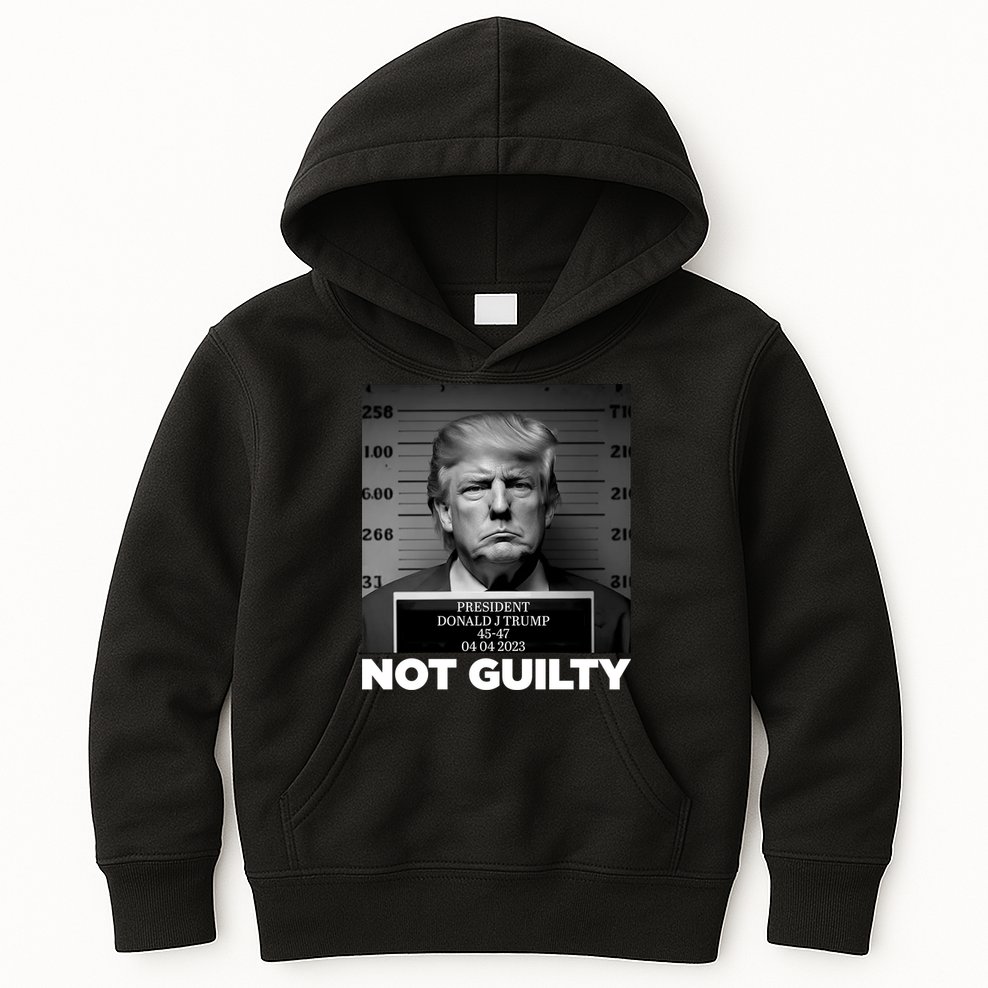 Trump Mug Shot, Trump Not Guilty Pro Trump Supporter Kids Hoodie