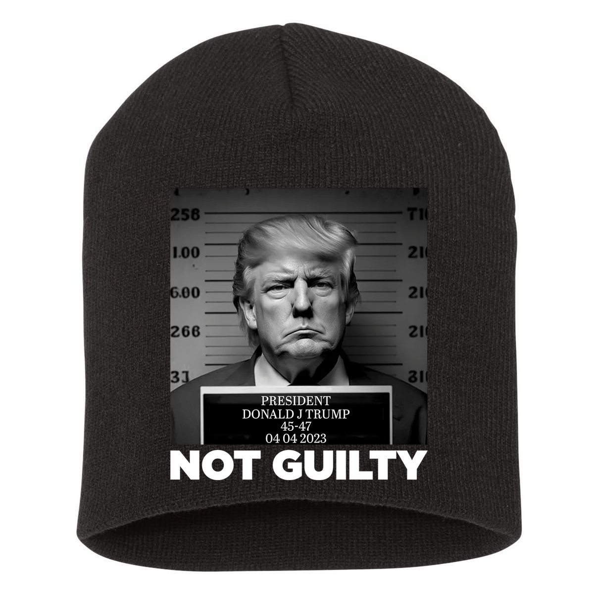Trump Mug Shot, Trump Not Guilty Pro Trump Supporter Short Acrylic Beanie