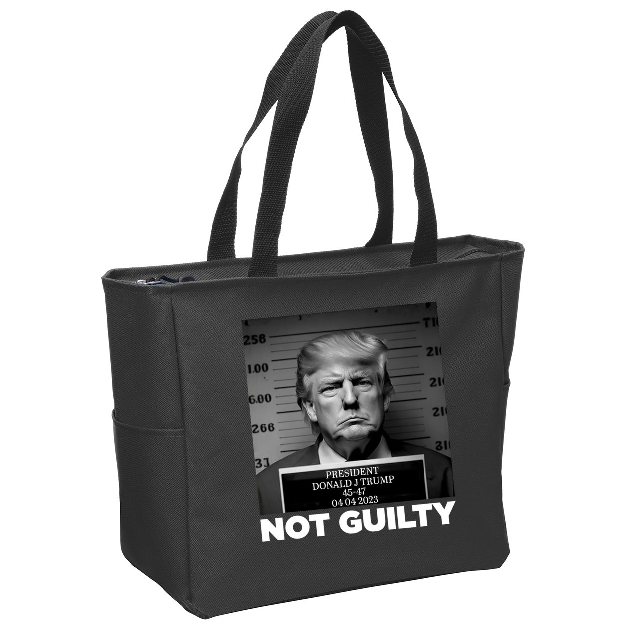 Trump Mug Shot, Trump Not Guilty Pro Trump Supporter Zip Tote Bag