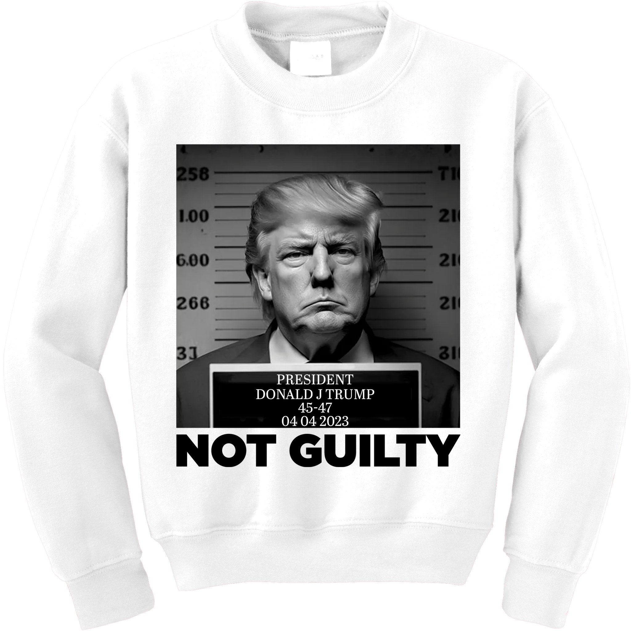 Trump Mug Shot, Trump Not Guilty Pro Trump Supporter Kids Sweatshirt