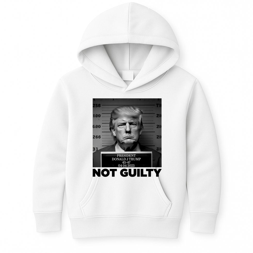 Trump Mug Shot, Trump Not Guilty Pro Trump Supporter Kids Hoodie