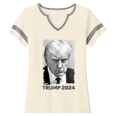 Trump Mug Shot Trump MugShot Never Surrender Ladies Halftime Notch Neck Tee