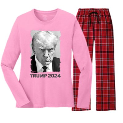 Trump Mug Shot Trump MugShot Never Surrender Women's Long Sleeve Flannel Pajama Set 