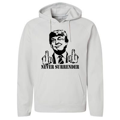 Trump Mug Shot Trump MugShot Never Surrender Performance Fleece Hoodie