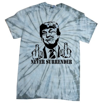 Trump Mug Shot Trump MugShot Never Surrender Tie-Dye T-Shirt