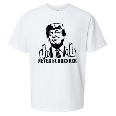 Trump Mug Shot Trump MugShot Never Surrender Sueded Cloud Jersey T-Shirt