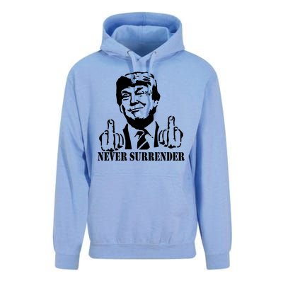 Trump Mug Shot Trump MugShot Never Surrender Unisex Surf Hoodie