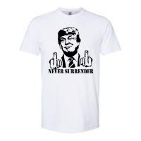 Trump Mug Shot Trump MugShot Never Surrender Softstyle CVC T-Shirt